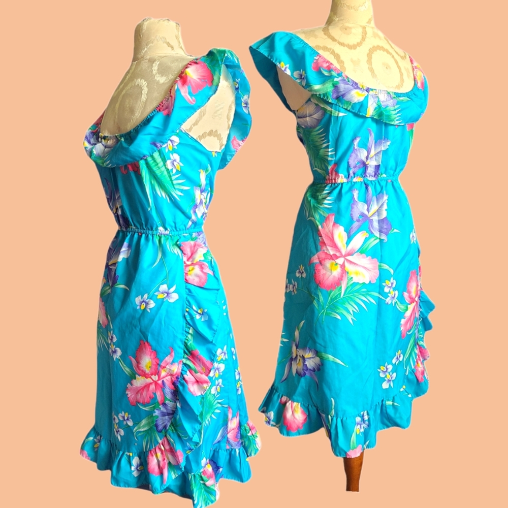 90s Hawaiian Dress Off the Shoulder Dress